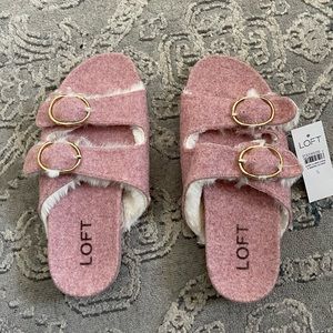 Loft Sherpa Sandals with Gold buckles size 5/6